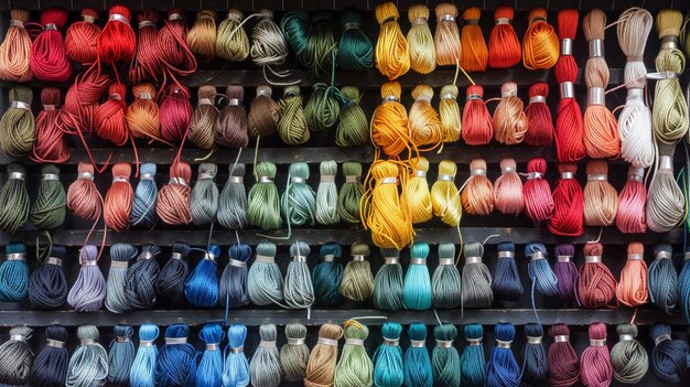Foto una paleta de hilos de bordado dispuestos por familias de colores