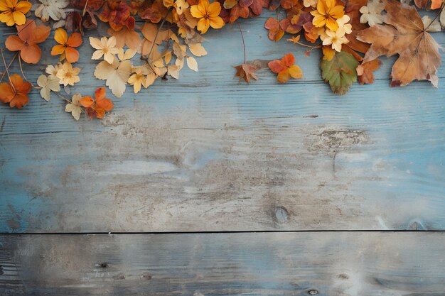 Paleta de hojas de otoño de madera desgastada