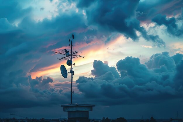 La paleta meteorológica en el edificio bajo un cielo nublado ideal para sitios web de pronóstico del tiempo