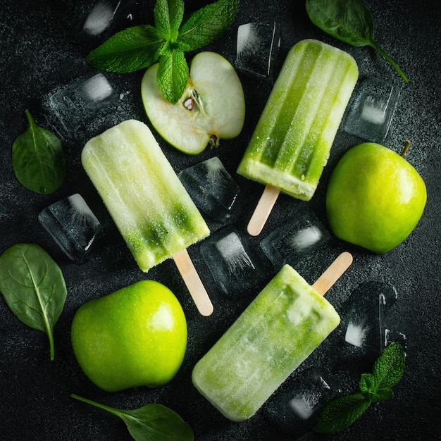 Paleta de verano brillante de manzana verde.