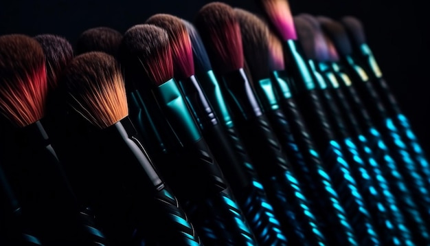 Una paleta vibrante de sombras de ojos multicolores para un maquillaje glamuroso generado por IA