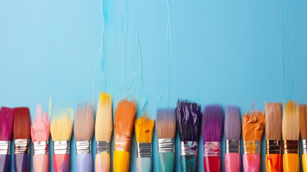Foto paleta vibrante um fundo azul-céu com pincéis