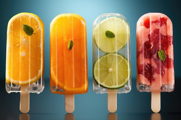 Foto las paletas heladas para bebidas de verano están listas para servirse en fotografía publicitaria profesional de alimentos.