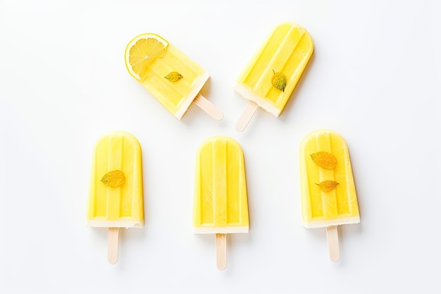 Paletas de limón sobre un fondo blanco Refrigerio frío para el caluroso verano IA generativa