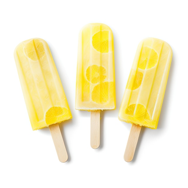 Paletas de limón sobre un fondo blanco Refrigerio frío para el caluroso verano IA generativa