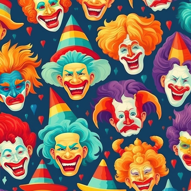 Foto palhaços sinistros e máscaras de carnaval desenho colorido sem costura
