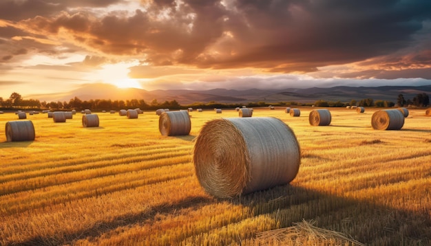 Palheiros em um campo de palha um campo agrícola no qual se encontram palheiros de palha após a colheita