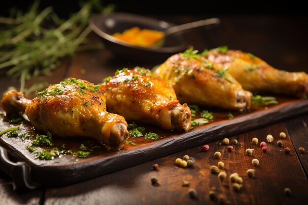 Foto palito de frango assado com pimentão fumado de laranja, ervas provençais e azeite de oliva