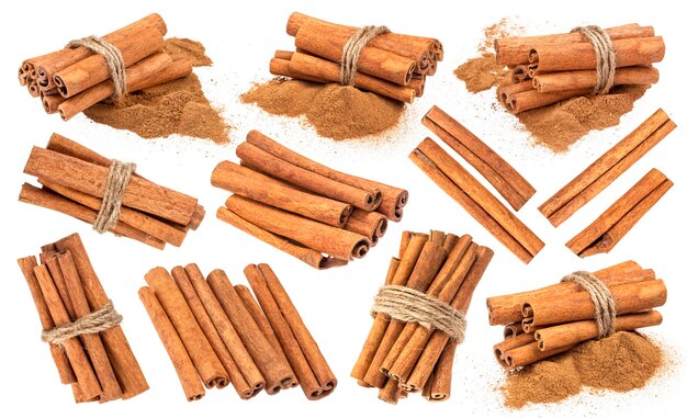 Palitos de canela aislados sobre fondo blanco
