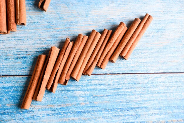 Foto palitos de canela naranja con luces de sol en la mesa de la cocina