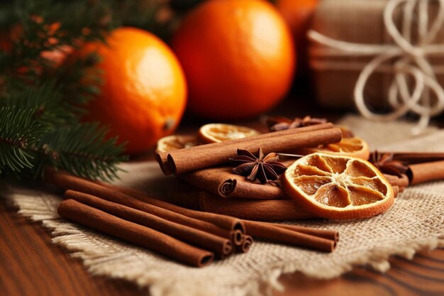 palitos de canela con palitos de canela y palitos de canela sobre una mesa.