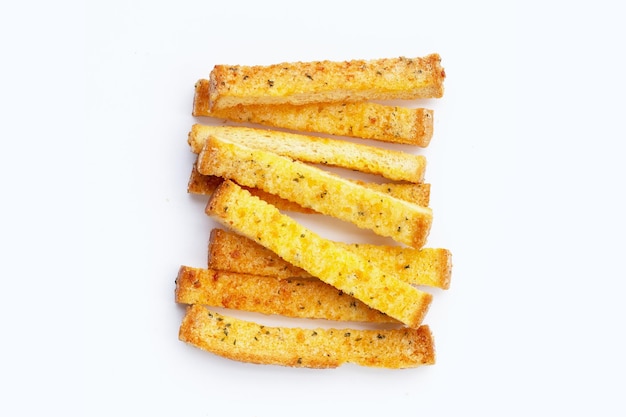 Foto palitos de pão de alho isolados em branco