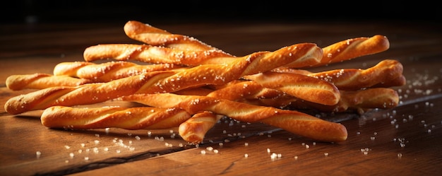 Palitos de pão fresco na mesa da cozinha em dia ensolarado IA generativa