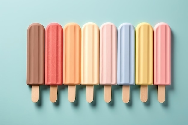 Foto palitos de sorvete em fundo de cores pastel plano ia generativa
