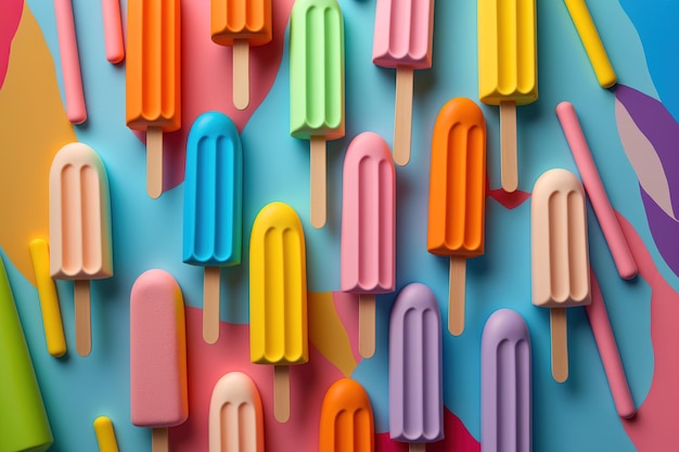 Palitos de sorvete em um fundo de tons coloridos