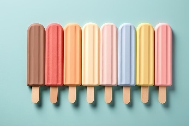 Foto palitos de helado sobre fondo de colores pastel endecha plana ai generativa