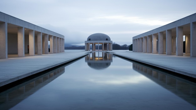 Palladio-Architektur, geschwungene Linien, Säulen und gesättigte Pigmentbecken