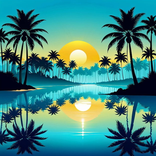 Palm-Sonntag-Vektor-Sommerlandschaft mit Silhouetten von Palmen