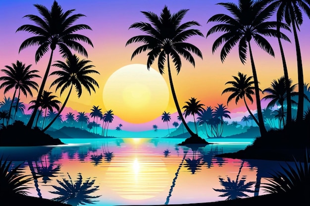 Palm-Sonntag-Vektor-Sommerlandschaft mit Silhouetten von Palmen