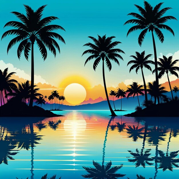 Palm-Sonntag-Vektor-Sommerlandschaft mit Silhouetten von Palmen