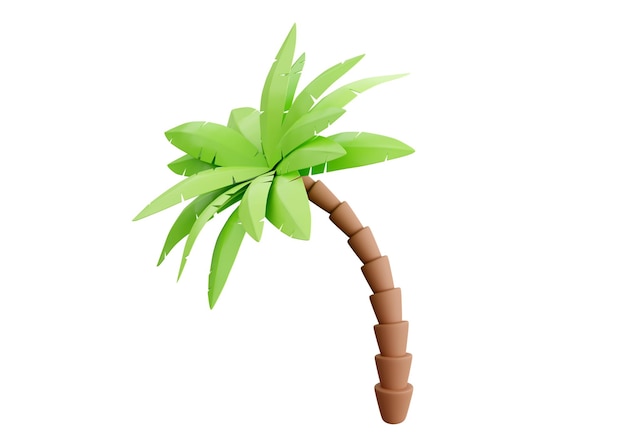 Palm tree 3d render planta tropical com folhas verdes e tronco marrom para férias na praia e conceito de viagens de verão