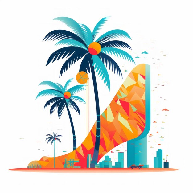 Palm tree paradise uma ilustração vetorial minimalista ousada abraçando o estilo corporativo de memphis com vi