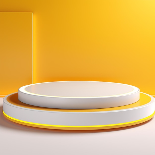 Palma de fundo amarelo em branco do pódio no estilo de argila de renderização 3D de abstração circular