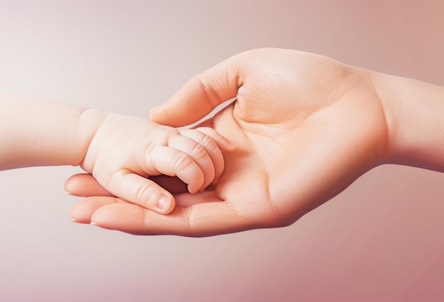 Foto la palma femenina adulta se encuentra la palma pequeña de un bebé