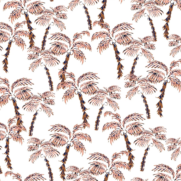Palma tropical leopardo asiático patrón sin costuras adorno de jungla damasco jungla impresión arqueada animal salvaje dibujado a mano bajo el coco papel tapiz de diseño textil indio ilustración vectorial de playa