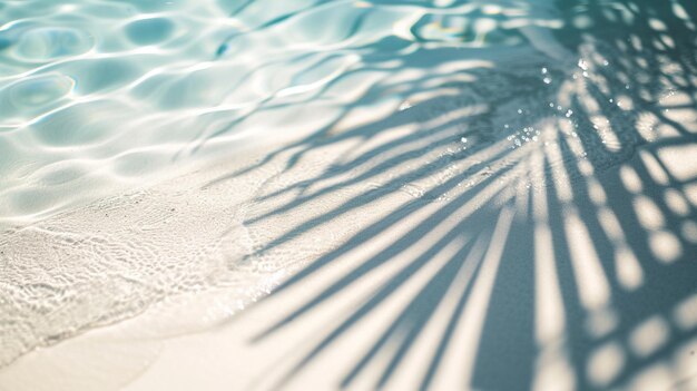 Palmblatt-Schatten auf abstraktem weißem Sand Strand-Hintergrund Sonnenlicht auf der Wasseroberfläche AI Generativ