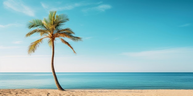 Palme an einem sonnigen tropischen Meer an einem türkisfarbenen Himmel Ferienkonzept Generative KI