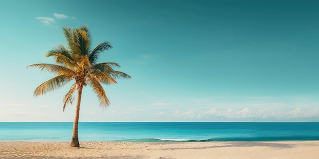 Palme an einem sonnigen tropischen Meer an einem türkisfarbenen Himmel Ferienkonzept Generative KI