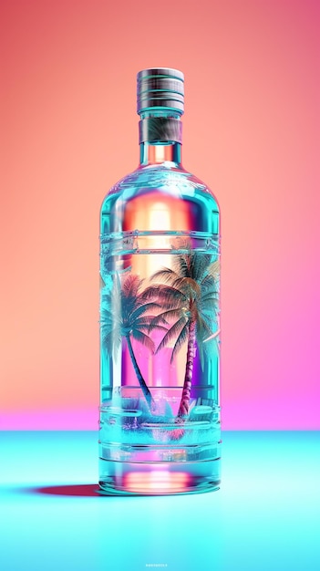 Palme in einer Flasche mit Palme auf dem Boden.