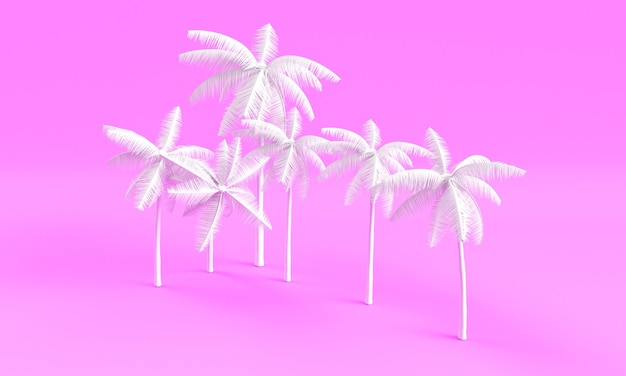 Foto palmeira branca renderização em 3d em fundo rosa