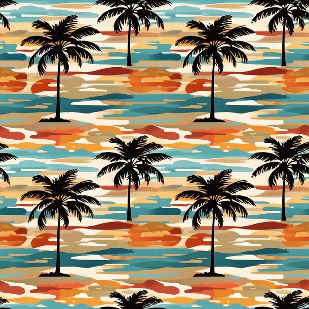 Foto palmeira e praia repetem padrão generativo ai