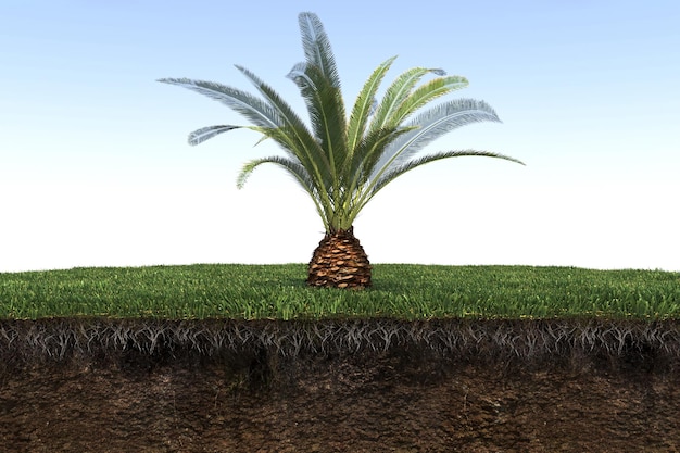 palmeira isolada no fundo branco, ilustração 3D, renderização cg