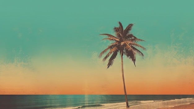 Palmeira na areia da praia Cena de férias com palmeira na linha da costa IA geradora
