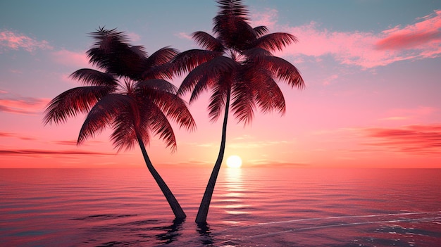 palmeira na praia do pôr-do-sol IA gerativa