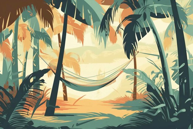Foto palmeiras de praia de hamaca gráfico de vetor plano abstrato laranja e ciano