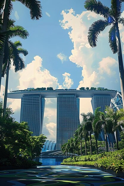 Foto palmeiras e um edifício com um sinal que diz hotel no topo