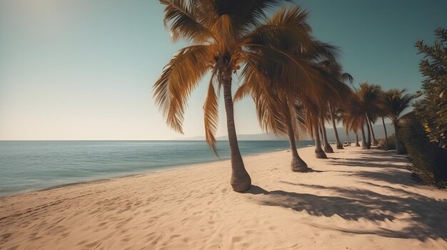 Foto palmeiras e uma praia de areia para retiros serenos