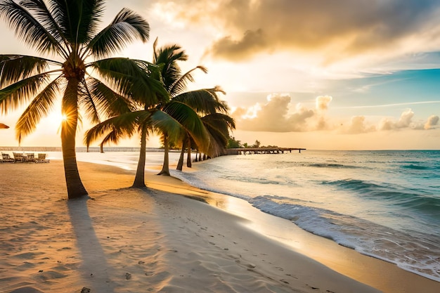 palmeiras na praia ao pôr do sol
