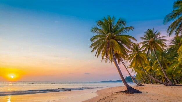 palmeiras na praia e um pôr-do-sol