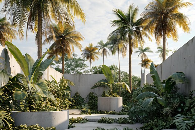 Palmeiras no jardim em um dia ensolarado Paisagem tropical