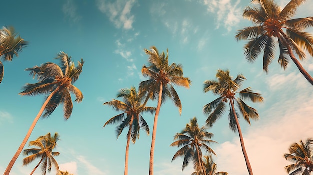 palmeiras tropicais contra um céu azul