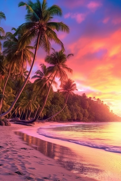 Palmen am Strand bei Sonnenuntergang