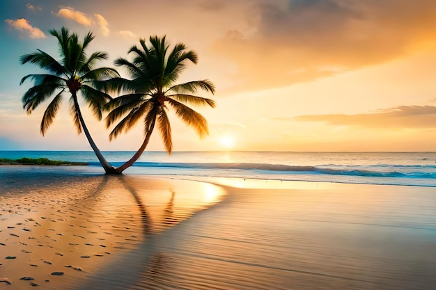 Palmen am Strand bei Sonnenuntergang