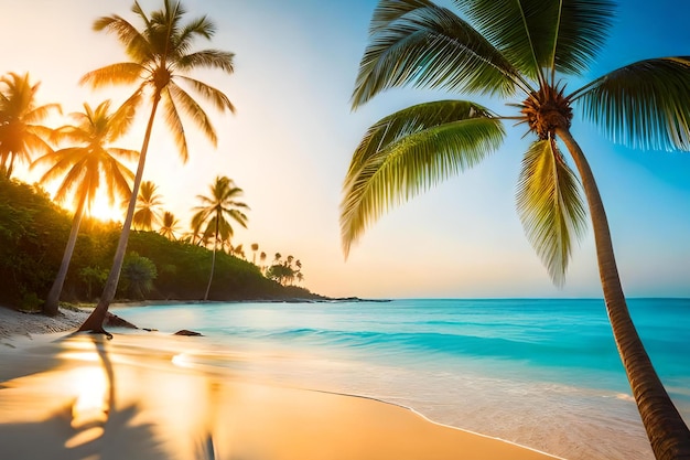 Palmen am strand bei sonnenuntergang