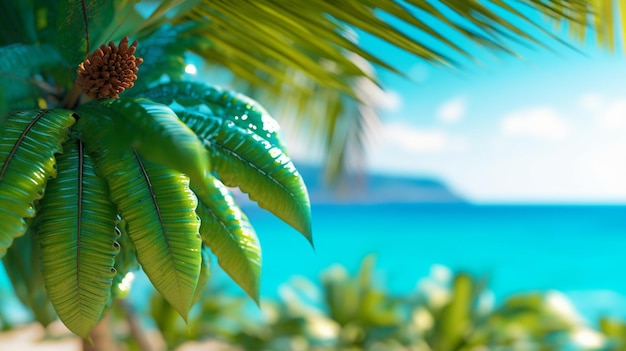 Palmenblätter vor einem Strand