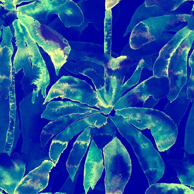 Palmenmuster. Exotisches Aquarell-nahtloses Muster. Hawaiianischer tropischer Druck. Bademoden-Design mit Palmen. Exotische Blätter-Rapport. Aquarell botanischer nahtloser Hintergrund. Bananen- und Kokospalmen.